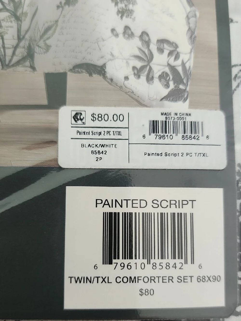 Twin/TXL Black and White Floral Comforter Set - 2 Piece